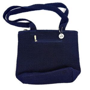 The Sak Navy Blue Soft Crochet Knit Double Handle Shoulder Bag